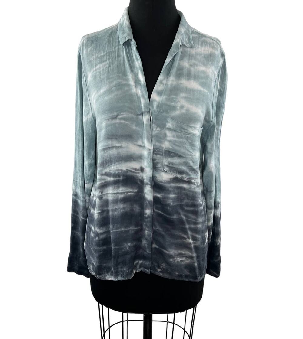 YFB Young Fabulous & Broke White Gray L Top Tie Dye Button Up Collar Long Sleeve